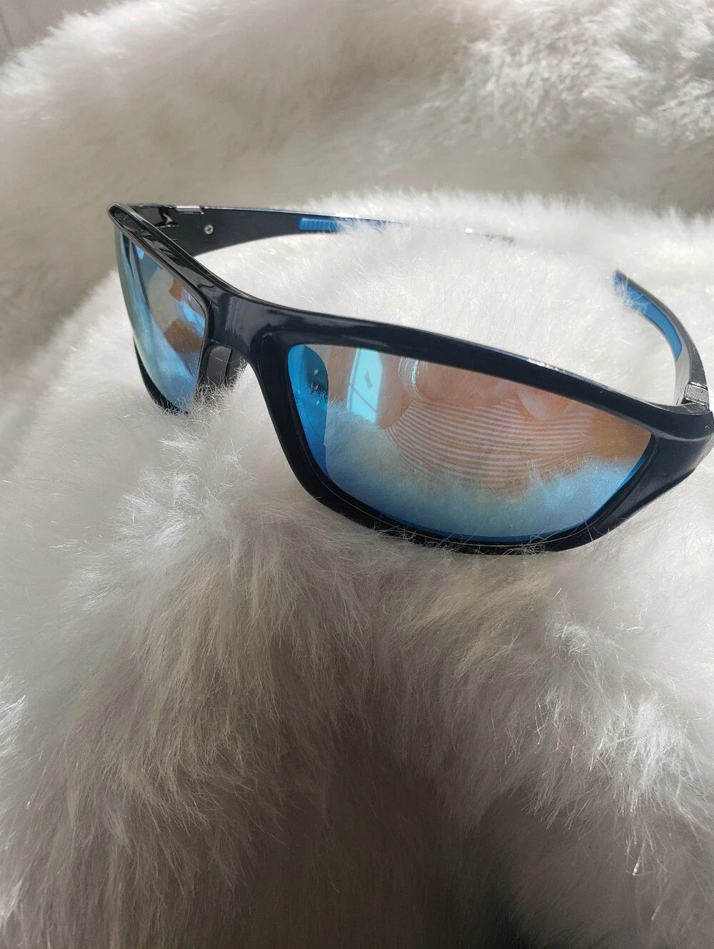 Men's Wrap Around Polorized Sports Sunglasses Black & Blue Mirrored NWOT